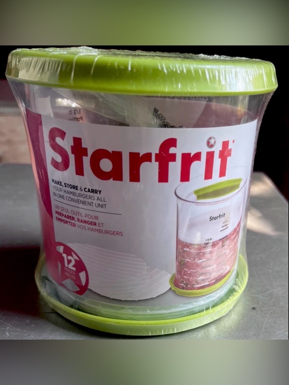 Starfrit Hamburger Stacker 12 Pc Patty Press 8 Dividers Storage Container NEW